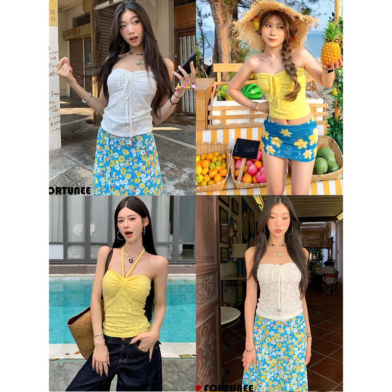 Mini shop พร้อมส่ง (FY882 )เสื้อเกาะอก ใส่ได้สองแบบ สีพื้น มีฟองน้ำ เรียบมินิมอล เสื้อกล้ามผู้หญิง เสื้อเกาะอก ผูกคล้อง ราคา ถูกที่สุด ดีลบีเคเค