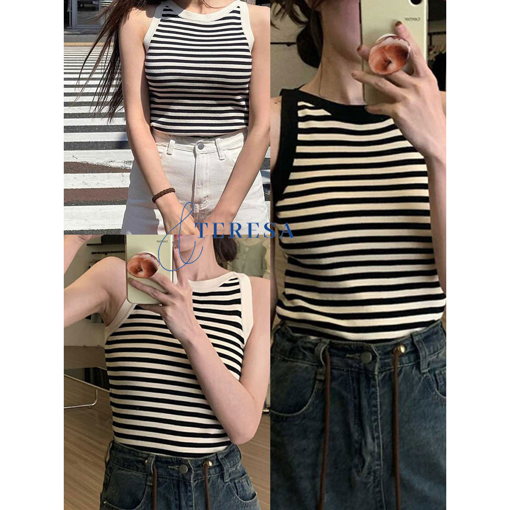 เสื้อกล้ามไหมพรมถักลาย สั้นโชว์เอว ลุคสายแฟ