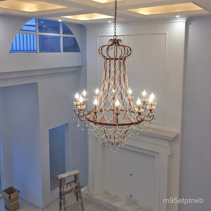 American Retro Living Room Dining Room Lamp French Hotel Villa Duplex Staircase Shop Luxury Crown Cr
