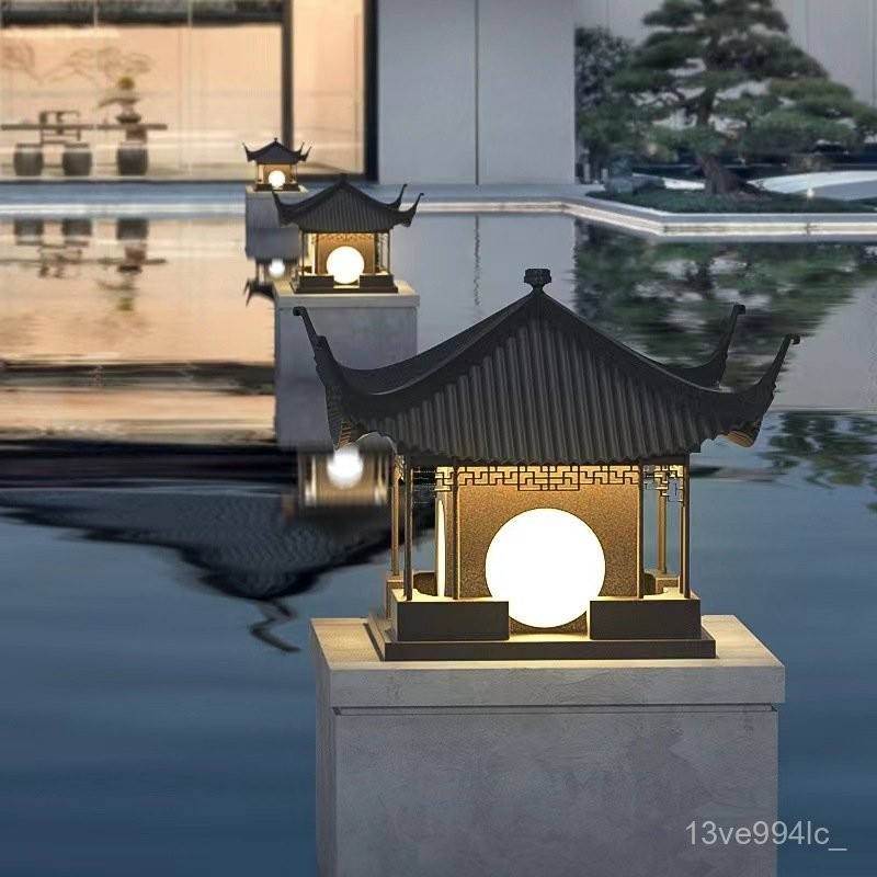 Solar Gate Pillar Light Courtyard Pillar Head Light Electric Version New Chinese Style Pillar Light 