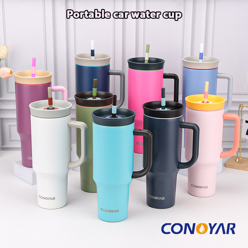 CONOYAR ขนาดใหญ่ ฉนวนกันความร้อนเย็นถ้วยน้ําสองชั้น ดูดจากหลอด สแตนเลส 40oz เก็บความเย็น-ร้อน T01305