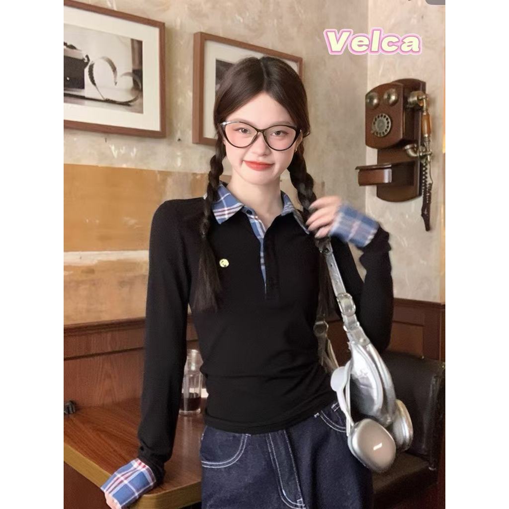 พร้อมส่งจากกทม เสื้อยืดผู้หญิง แขนยาว เสื้อคอปกกระดุมหน้า ผ้านิ่มเสื้อยืดเบสิคปัก🎀Velca