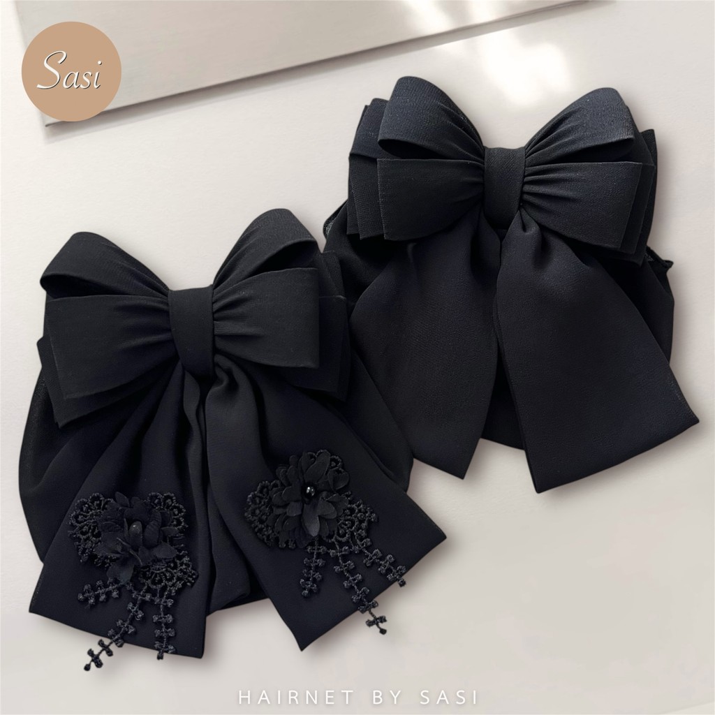 Hairnet/เน็ตติดผม ผ้าชีฟอง ขนาดกลาง รุ่นโบว์หางตรง