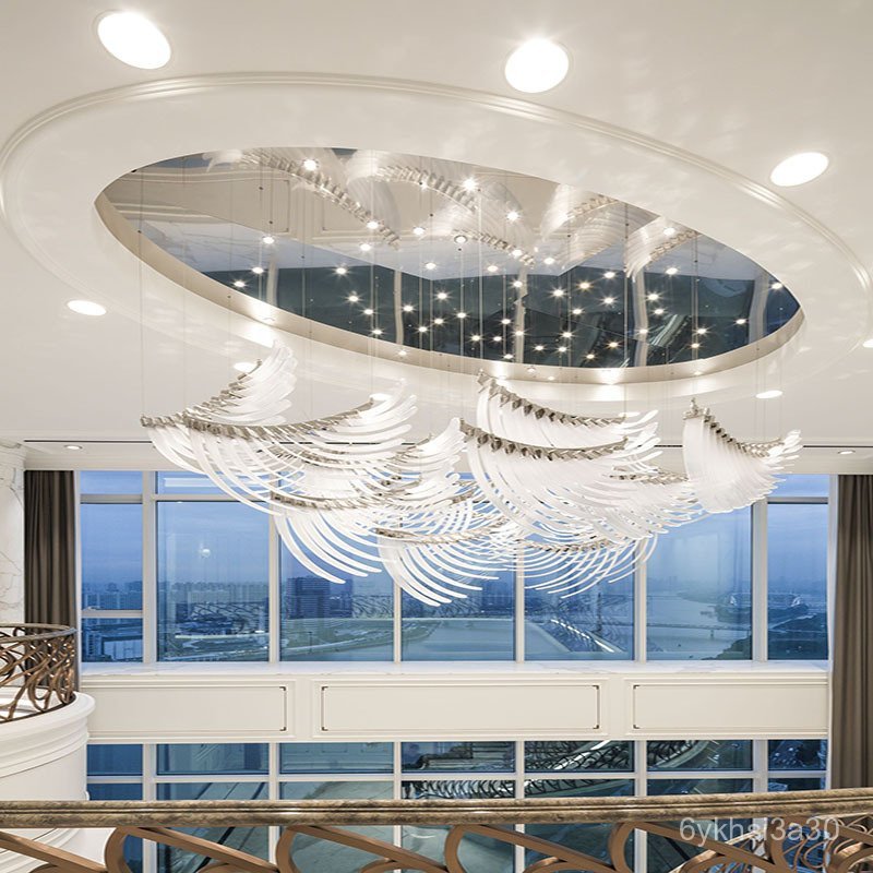 Hotel Lobby Chandelier Angel Wings Artistic Design Villa Open Space Hall Duplex Staircase Lighting Z