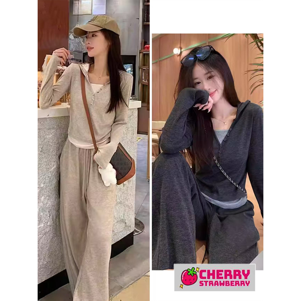 ชุดเซ็ต เสื้อฮู้ดวี + กางเกงขาบาน ใส่ได้ทุกโอกาส
