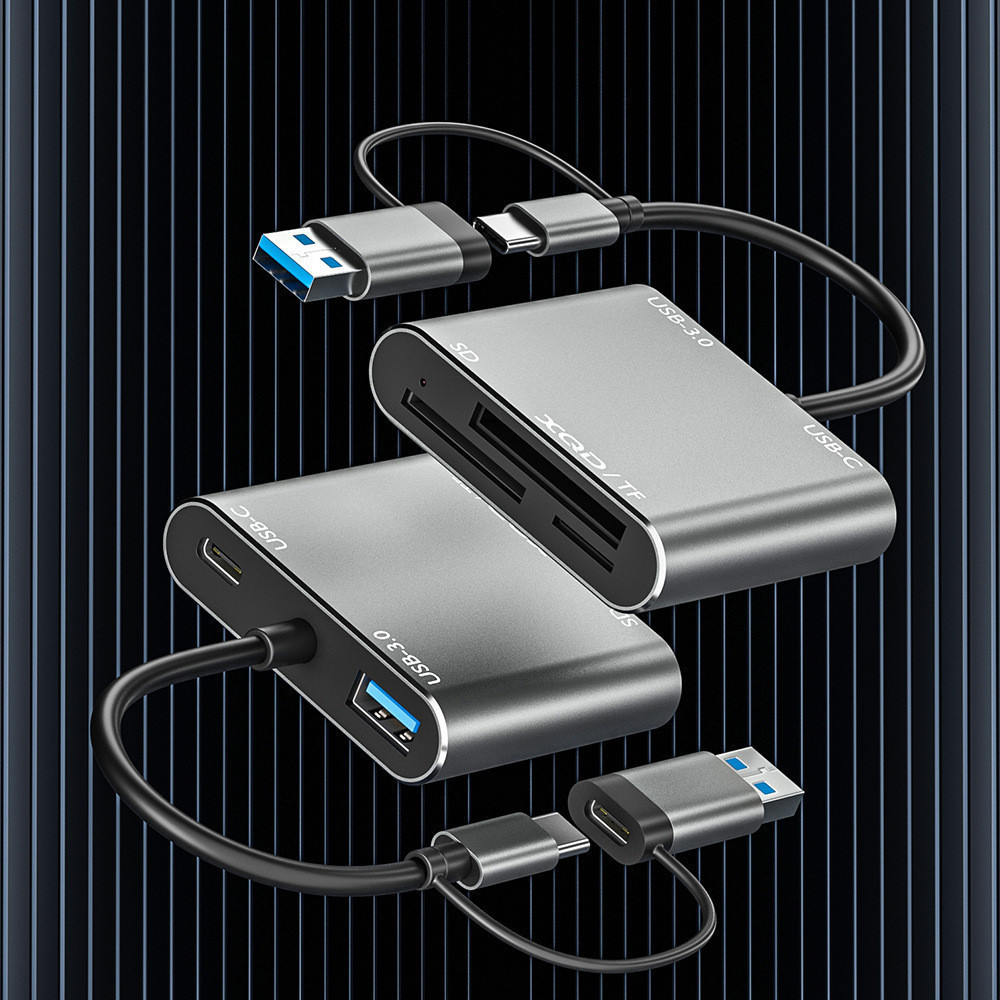 ใหม่ USB3.0 Multi-Function Card Reader รองรับ TF/SD/XQD Card Five-in-One Docking Station การ์ดความเร