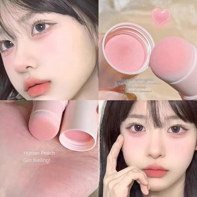 Natural matte plain powder blusher stick ฟองน้ําแป้ง blusher ครีมนักเรียน glitter powder blusher