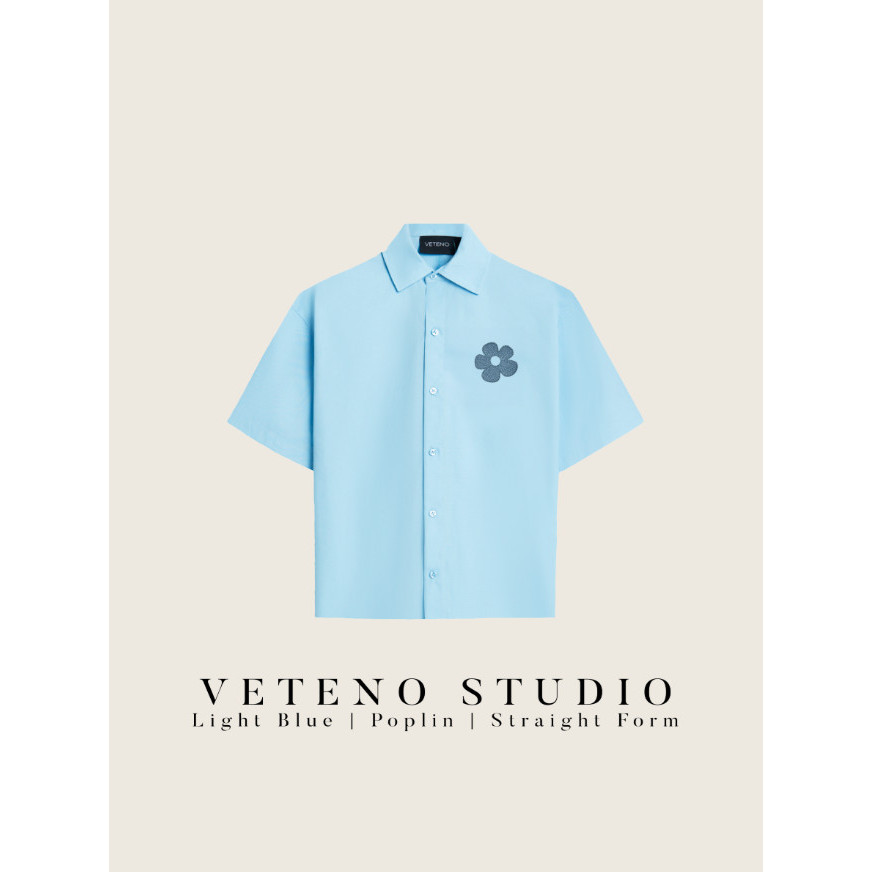 เสื้อเชิิ้ตแขนสั้น VETENO STUDIO BLUE DAISY EMB BLUE SHIRT Short