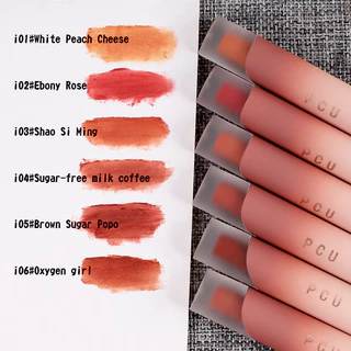 PCU lip ลิปสติก ของแท้ เนื้อลิขวิด แบบแมตต์ กันน้ำ ติดทนนาน 6 สี ลิปสติกเกาหลี เนื้อแมตต์ กำมะหยี่ Lipstick