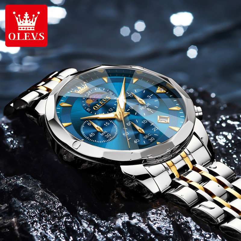 Olevs olevs Men's waterproof steel band watch, European and American business fashion casual calenda