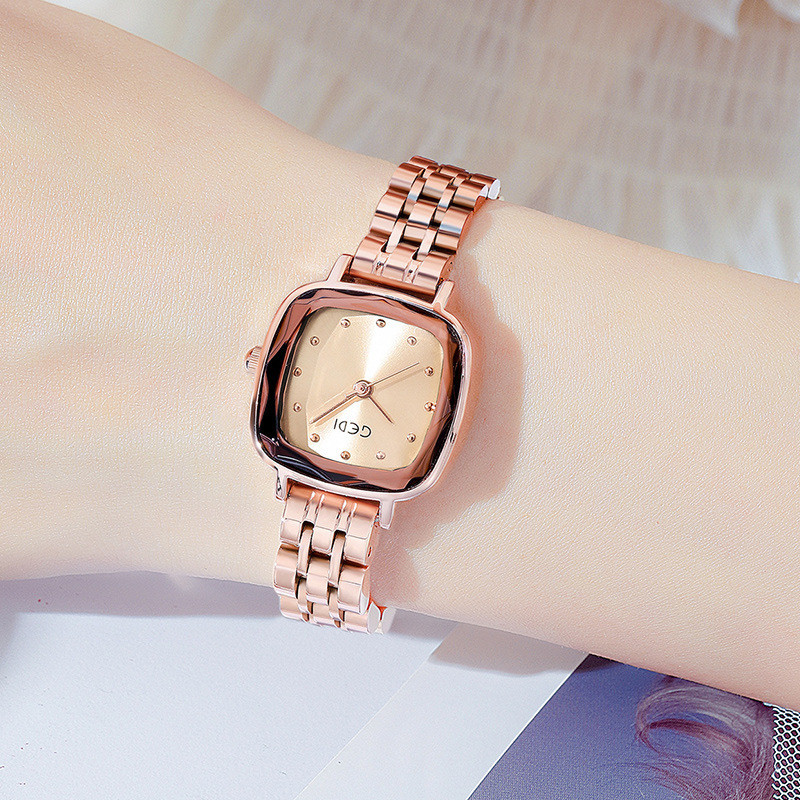 Gedi's new steel strap watch for women, fashionable square watch, casual waterproof quartz watch