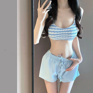 🧡Basic swimsuit💛กางเกงขาสั้นสีฟ้า กางเกงขาสั้นทรงหลวม ขอบเอวยางยืด สามารถใส่คู่กับบิกินี่ เสื้อ หรืออื่นๆ ได้ beach COD