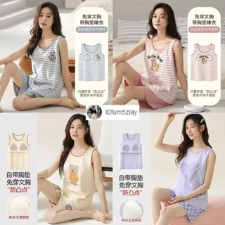 (ส่งมาจากประเทศไทย)ขาสั้น+เสื้อกล้าม，ชุดนอนผู้หญิงฤดูร้อน，มาพร้อมกับแผ่นรองหน้าอก，มีให้เลือก 8 แบบ，M-2XL
