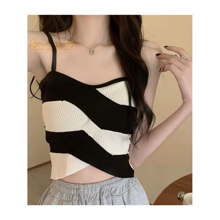 เสื้อไหมพรม แฟชั่น สายเดี่ยว ออกแบบคู่สี สำหรับผู้หญิง. LMBGZPSDD
