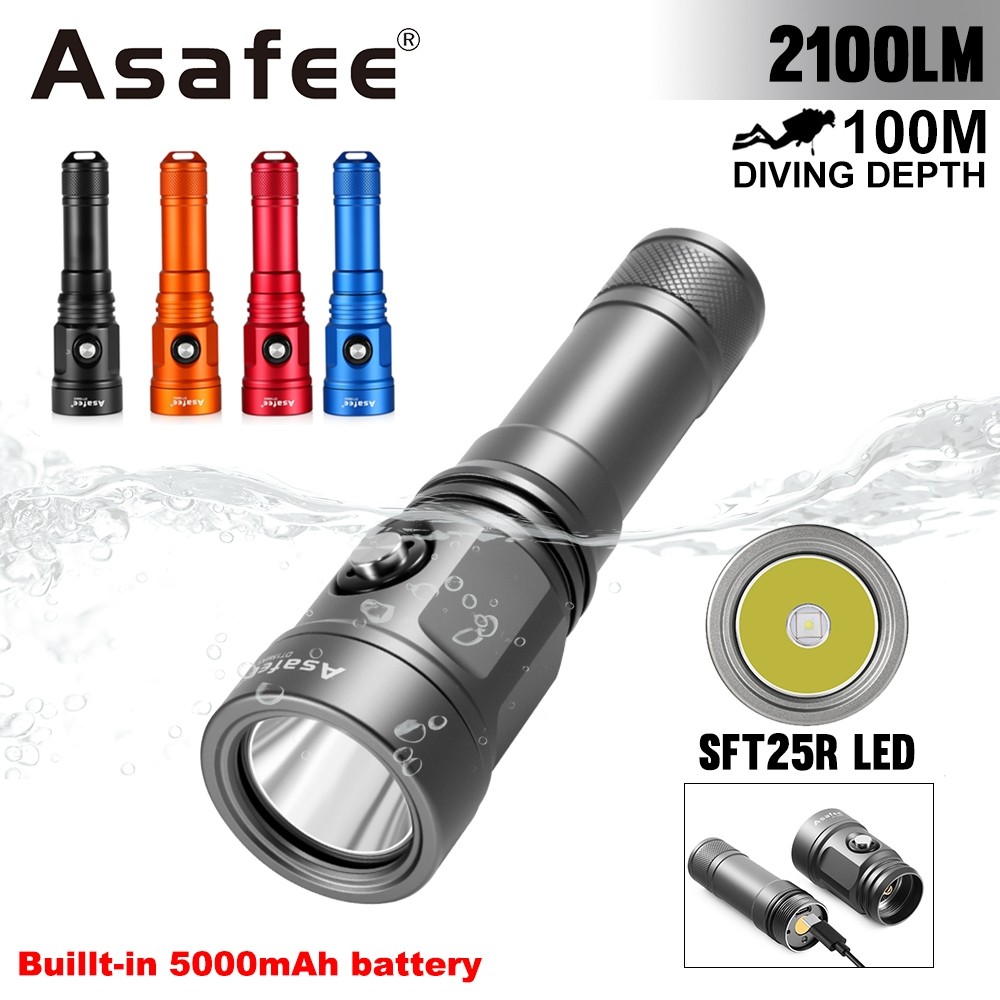 DT15MAX ไฟฉายดําน้ํามืออาชีพ SFT25R LED ชาร์จ 2100LM 100M ลึก IPX8 ไฟฉายดําน้ํา
