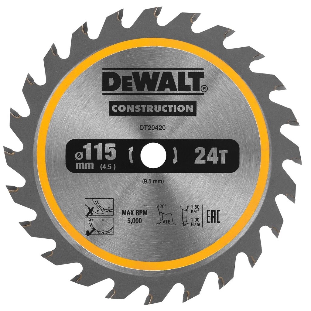DEWALT ใบเลื่อยวงเดือนตัดไม้ 115มม. 24ฟัน (สำหรับเลื่อยวงเดือนไร้สาย DCS571) รุ่น DT20420-QZ