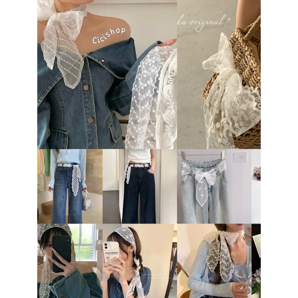 Cicishop(397) ผ้าคาดผมลูกไม้แบบผูก สไตล์เกาหลี สายหวาน ลูกคุณหนูสุดๆ