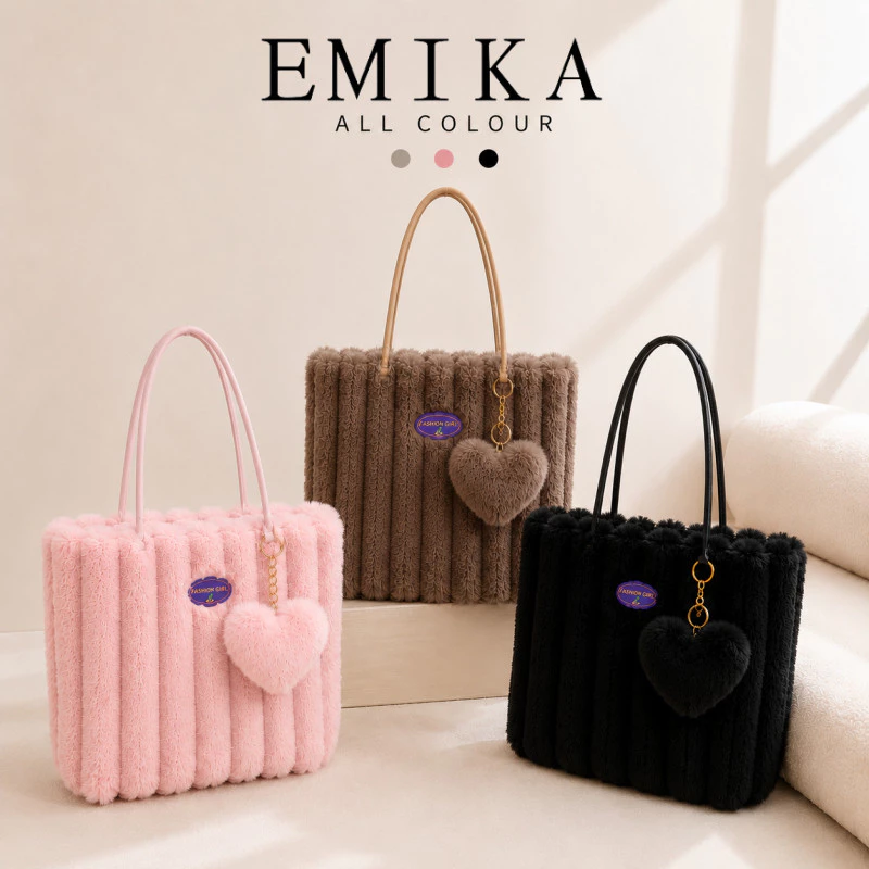 EMIKA กระเป๋าผ้ากำมะหยี่, กระเป๋าถือรักแร้สำหรับผู้หญิง, สไตล์ใหม่ในฤดูใบไม้ร่วงและฤดูหนาว, กระเป๋าลำลองสำหรับเดินทางที่