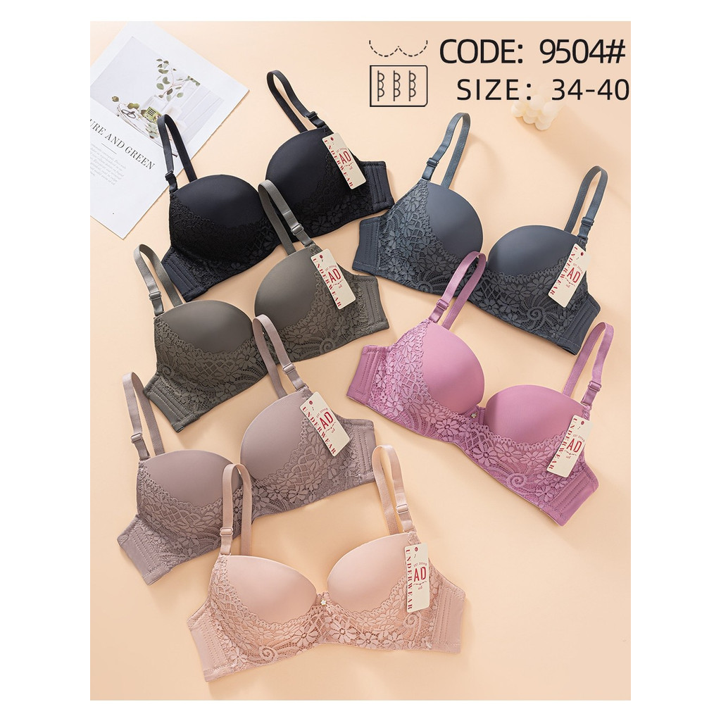 9504#เสื้อในมีโครงAD Bra คัพ B ลายลูกไม้ มีโครง  ทรงสวย เนื้อผ้านิ่ม ใส่แล้วอกสวยสุดๆ  ไซส์34 36 38 40