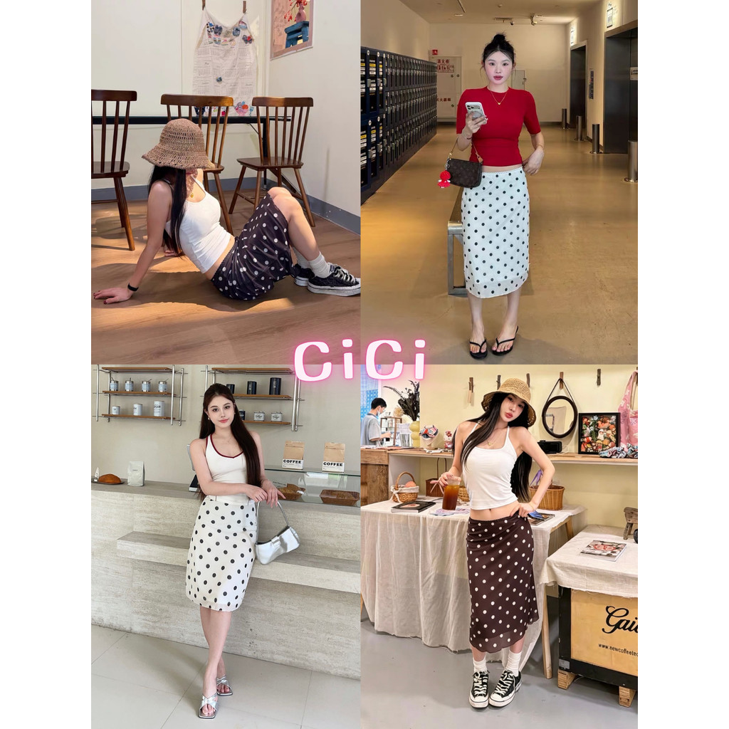 ส่งทันทีCici (No. 2622) กระโปรงPolka dotใส่เอวต่ำเฟียสๆหรือใส่เอวสูงก็สวยอีก ซับด้านใน ด้านนอกผ้าตาข่าย สไตล์สาวอเมริกัน