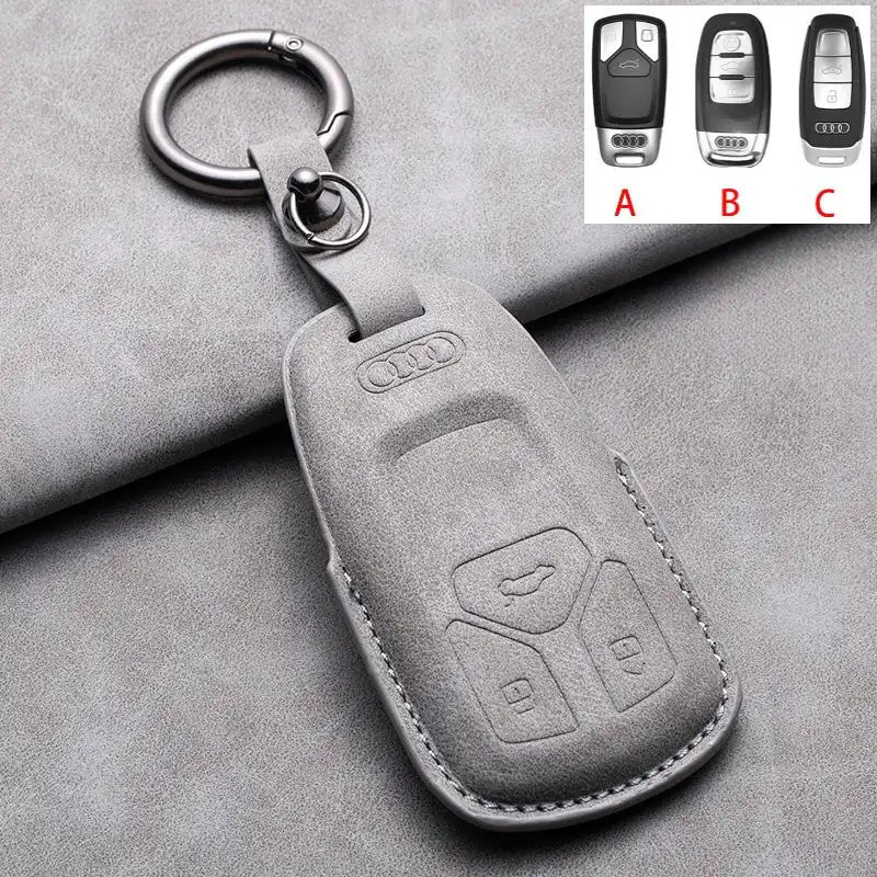 ฝาครอบกุญแจรีโมทหนังอุปกรณ์เสริมพวงกุญแจสําหรับ Audi A6 A1 A3 A7 A5 Sportback C7 C5 A4 B9 R8 Tt Mk2 