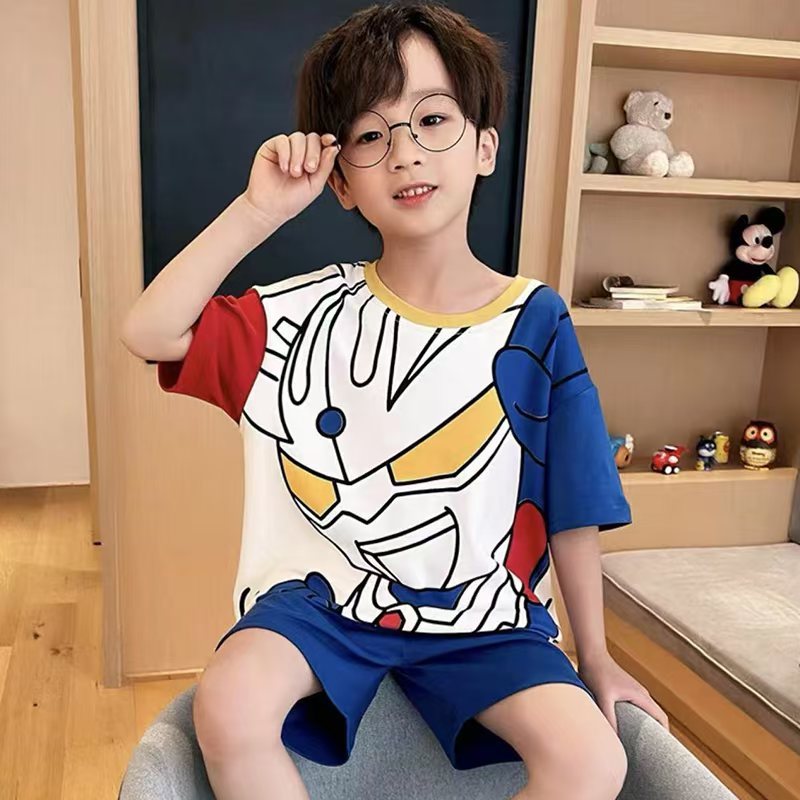 เสื้อผ้าของเด็กชาย,ชุดนอนวัยรุ่น,ชุดนอนเด็กผู้ชาย,ผ้าฝ้ายคุณภาพสูง,ลายการ์ตูน,จะออกไปใส่ข้างนอกก็ได้