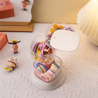 กล่องเก็บของแบบโรตารี่ DIY เครื่องสำอางไข่ความงาม การ์ดผมอุปกรณ์เสริมผมเชือกผูกผมกล่องป้องกันฝุ่น