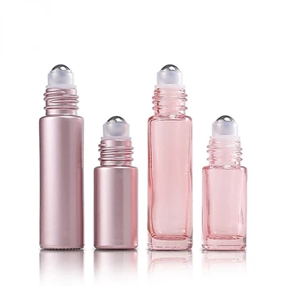 ขวดแก้วใส่น้ําหอม แบบลูกกลิ้ง สเตนเลส ขนาด 5 มล. 10 มล. สีชมพู เนื้อแมตต์