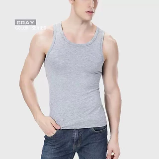 ผู้ชายโพลีเอสเตอร์ธรรมดา Sando Slim Fit เสื้อกั๊กด้านบนมัสลินกล้ามเนื้อพื้นฐาน