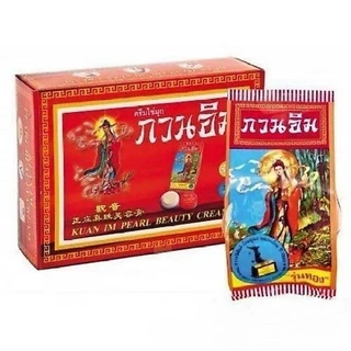 ครีมกวนอิม ครีมไข่มุก ( 6 ตลับ ) ซองแดง รุ่นทอง ขนาด 3 กรัม Kuan Im original pearl cream 3 g.