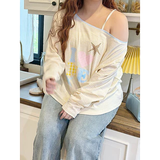 Chubbygirlbkk - I luv me shoulder top🛼💕 “เสื้อโอเวอร์ไซส์ แขนยาว ลายริ้ว ปาดไหล่/ไม่ปาดไหล่ สกรีน ผ้าใส่สบาย ไม่ร้อน”