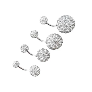 จิวสะดือ Crystal Balls Body Piercing Jewelry Belly Bar Navel Ring Stainless Steel Belly Button Ring