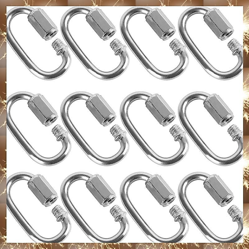 (YM N)12 ชิ้น Quick Link 4 มม.สแตนเลสสตีลเชื่อมต่อ, Heavy Duty D รูปร่างล็อคดูสําหรับ Carabiner, Max