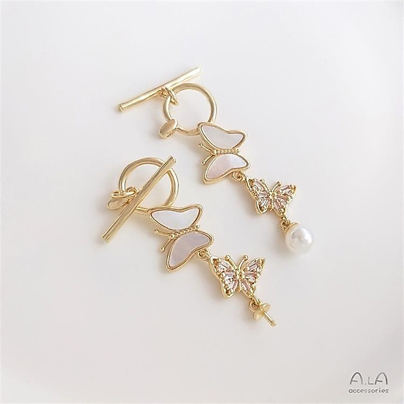 Micro-Inlaid Zircon Sticky ธรรมชาติ Mother-Oyster 14K Gold-Packed สี Retention ผีเสื้อ Pearl ผู้ถือส