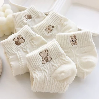 SY_SHOP899 ถุงเท้าข้อสั้น (5สี/10คู่) ถุงเท้าแฟชั่น เนื้อผ้านุ่ม ลายBEAR NO.61