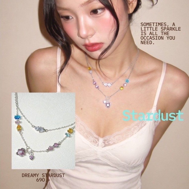 สร้อยเงินจี้เพทายสองเลเยอร์ dreamy stardust - vadaa.craftroom