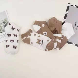 แพ็ค5คุ่ พร้อมส่ง ถุงเท้าข้อสั้น สไตล์น่ารักๆลายหมีน้ำตาล 🐻 P