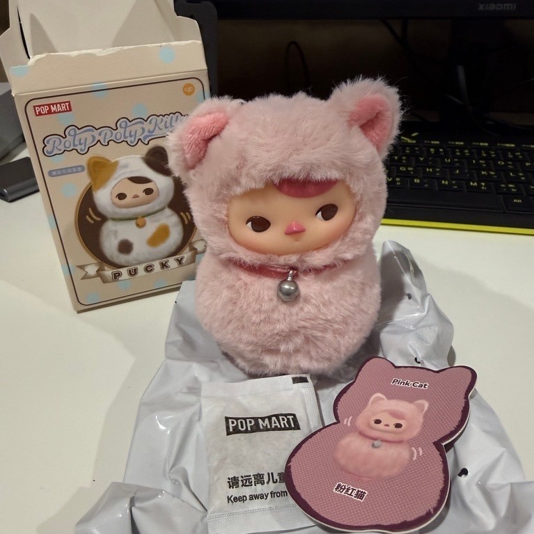 มือสอง (like new) Pink Cat POPMART PUCKY Roly-Poly Kitty Series Vinyl Plush