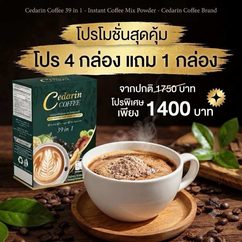 [ โปรด่วน 4แถม1 ก่อนหมด ]กาแฟเพื่อสุขภาพ cedarin coffee