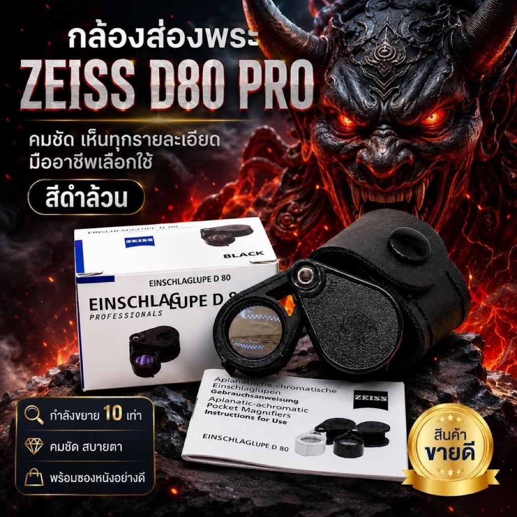 Zeiss D80 PRO กล้องส่องพระ 10x เลนส์แก้วมัลติโค้ต ส่องพระ เหรียญ อัญมณี เครื่องประดับ พร้อมซองหนัง