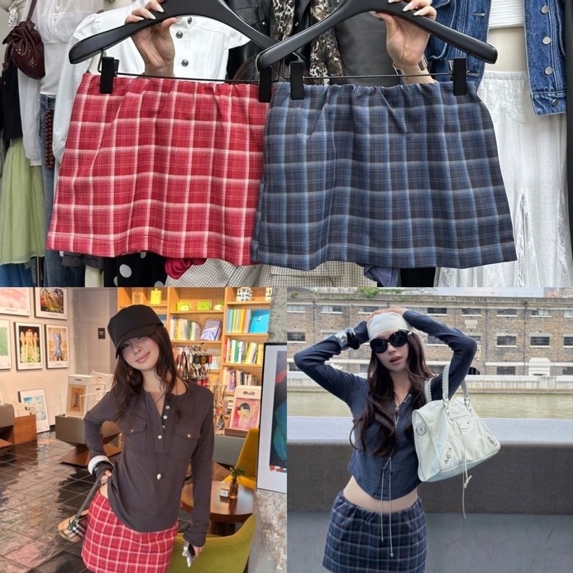 plaid skirt กระโปรงสั้นลายสก็อต เอวต่ำ เอวยางยืด สวยเก๋สุดๆ เลยค่า