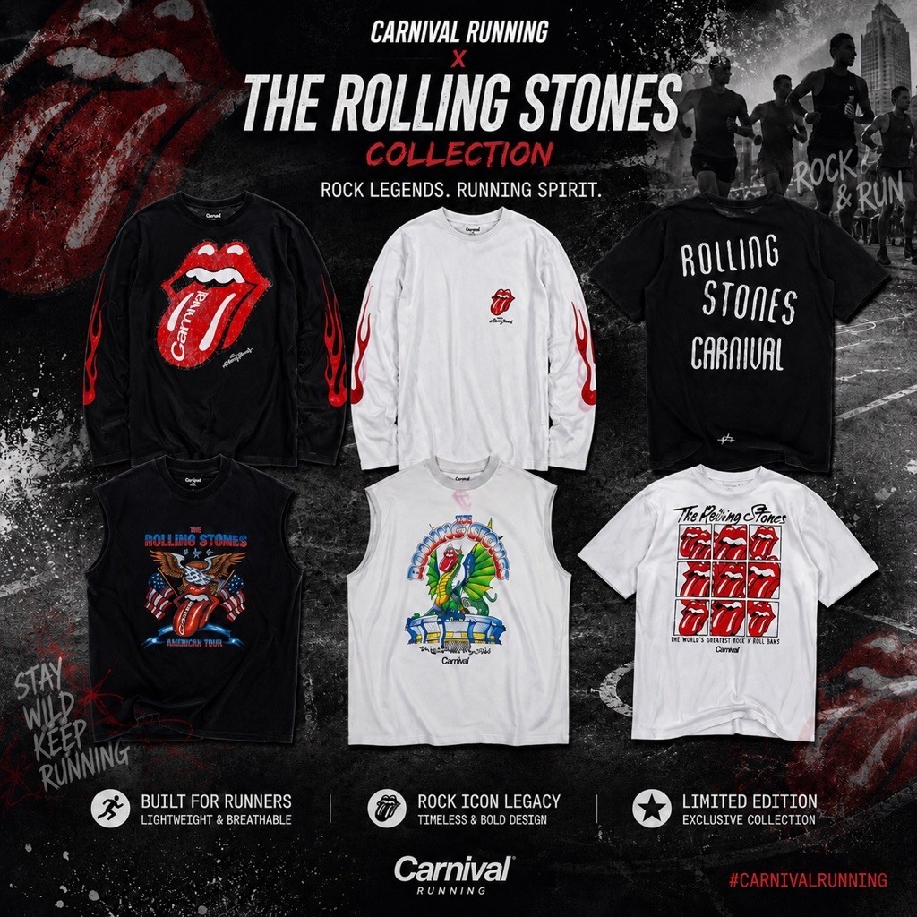 ( มือ1ของแท้พร้อมส่ง)( กทม.ส่งด่วน)เสื้อวิ่ง CARNIVAL RUNNING X THE ROLLING STONES COLLECTION