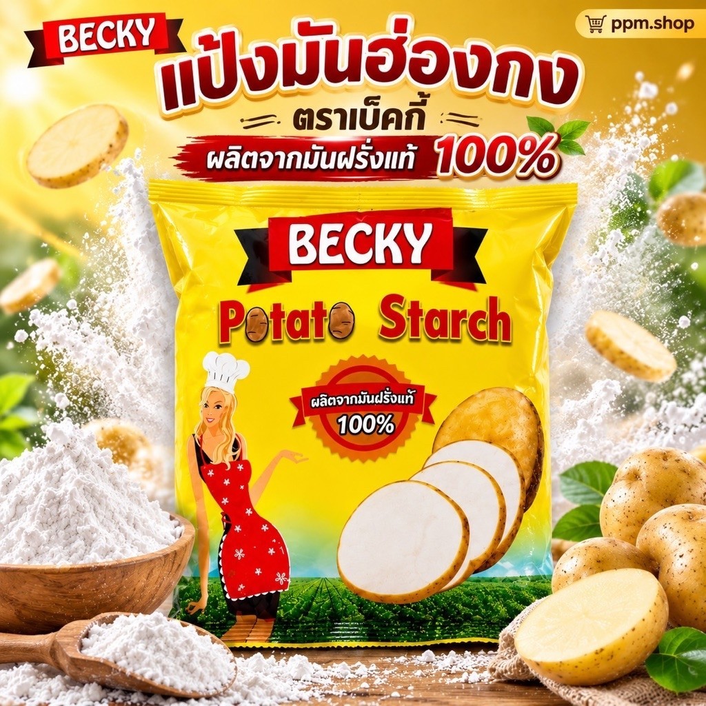 แป้งมันฮ่องกง ตราเบ็คกี้ 1กิโลกรัม Potato Starch ผลิตจากมันฝรั่งแท้ 100%