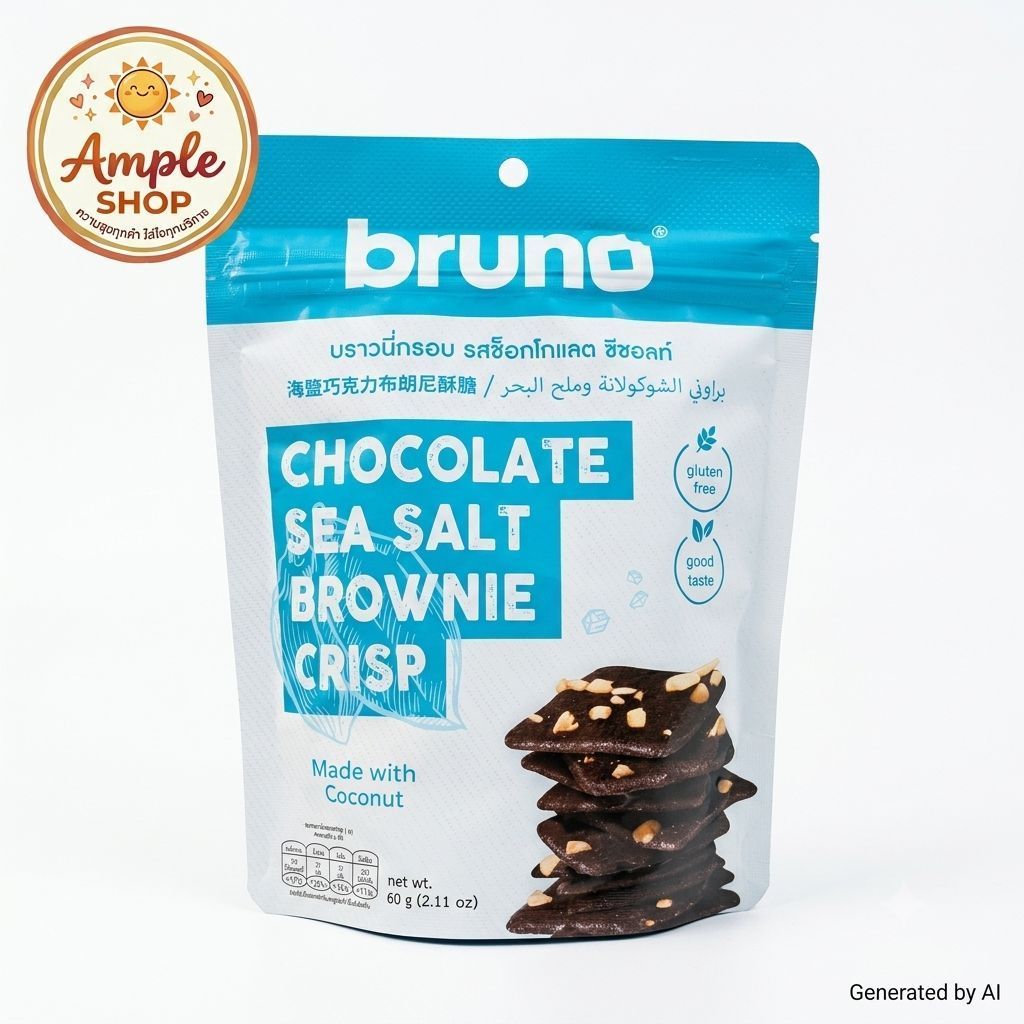 Bruno Brownie บรูโน่บราวนี่อบกรอบ Gluten Free มี HALAL ถุงซิปล๊อค 60 กรัม 5 รสชาติ มีปลายทาง