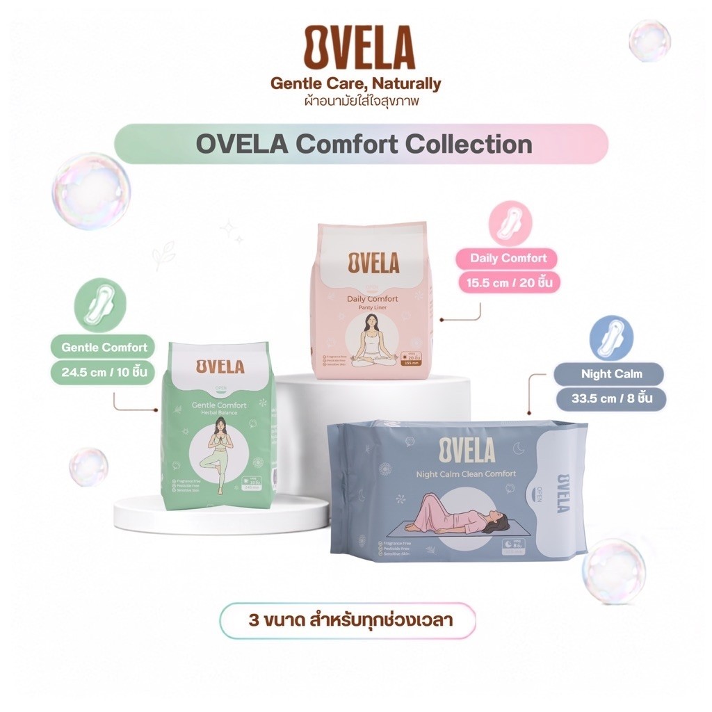 [มีโค้ดลด10%] OVELAผ้าอนามัยสายสุขภาพ อ่อนโยน 3 สูตรครบเซต Daily / Gentle / Night สำหรับทุกช่วงเวลา ใส่สบาย