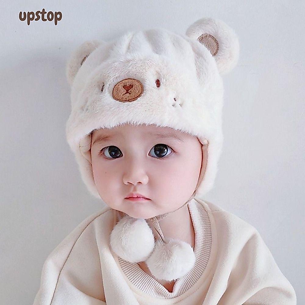 UPSTOTO หมวกเฮมมิง, หมวกอุ่นฤดูใบไม้ร่วงฤดูหนาวสีทึบ, ตุ๊กตาพร้อมลูกบอลหมวกป้องกันหูน่ารัก