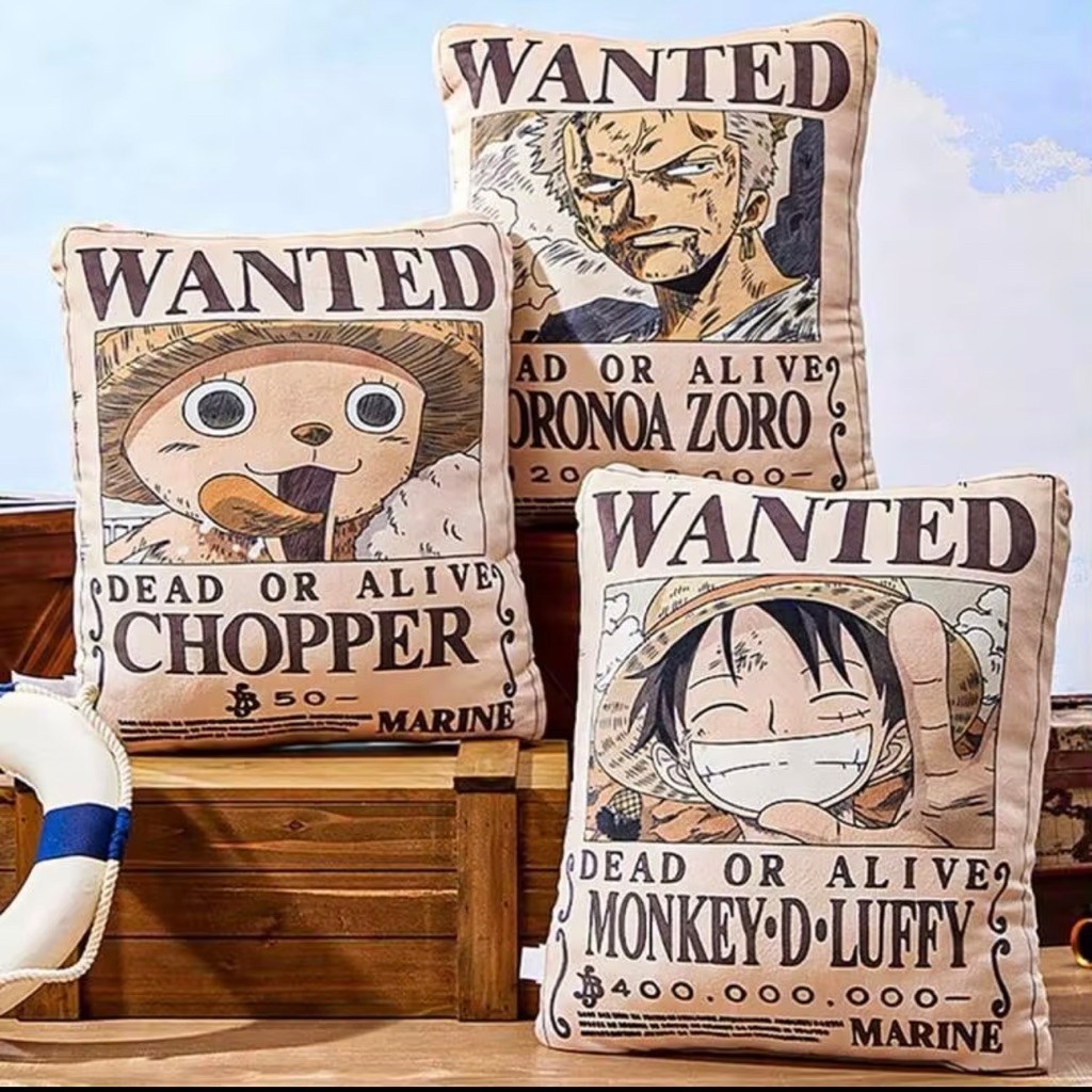 Miniso หมอนอิงทรงสี่เหลี่ยมลาย One Piece ลายประกาศจับ (Wanted Poster) (พร้อมส่งในไทย )