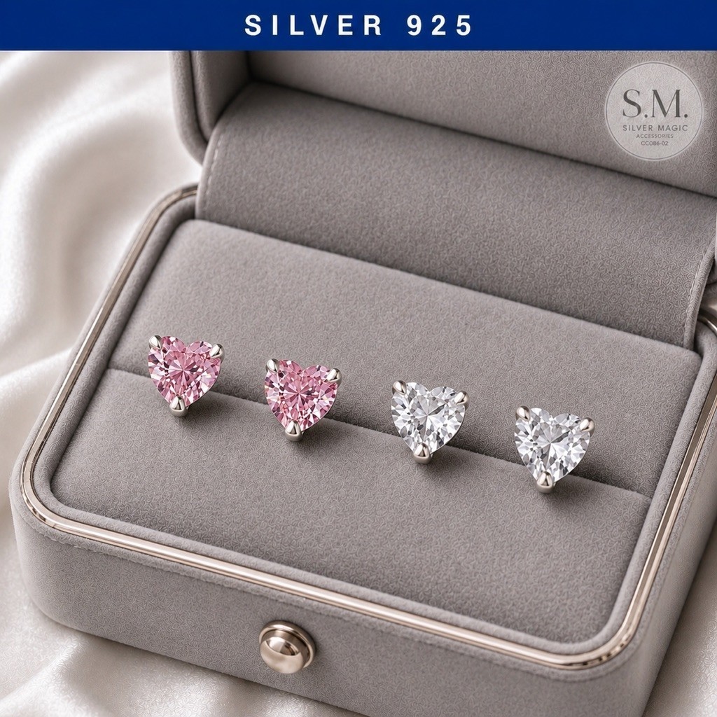 ต่างหูเงินแท้ (ราคาต่อคู่) silver925 เหมาะสำหรับคนแพ้ง่าย ใส่อาบน้ำได้ ต่างหูหัวใจ เพชรcz ก้านเสียบติดหู