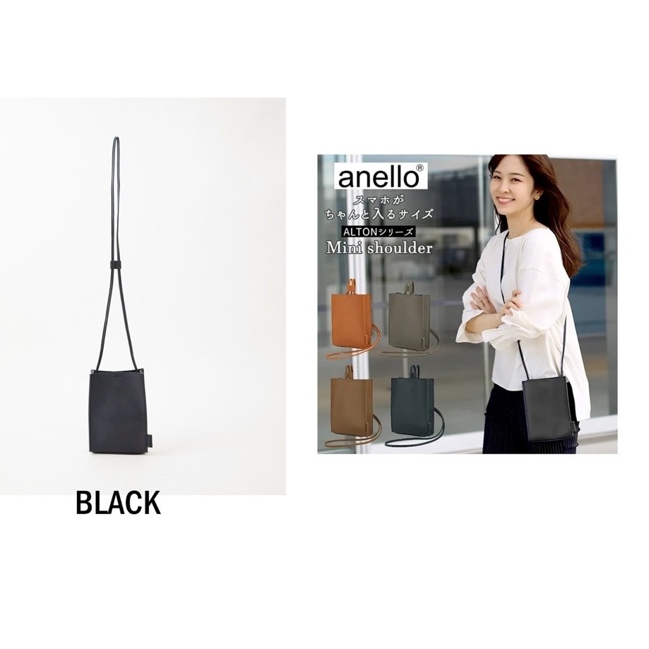 Anello รุ่น Alton กระเป๋าสะพาย crossbody ทรง phone หนัง pu สีดำ ทรงกล่อง มือสองของแท้ ป้ายด้านในครบ 