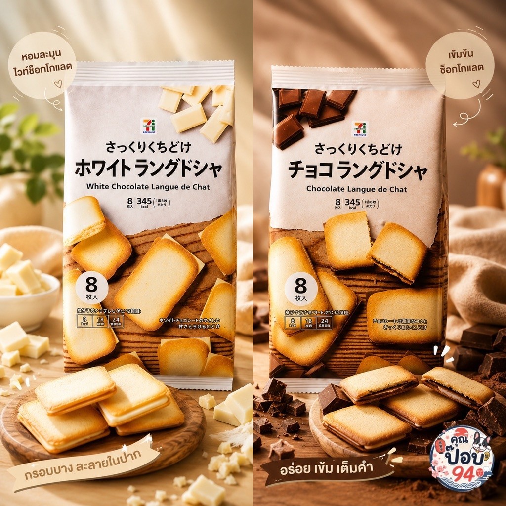 พร้อมส่ง คุกกี้ลิ้นแมว Langue de Chat รสไวท์ช๊อคและรสช็อกโกแลต